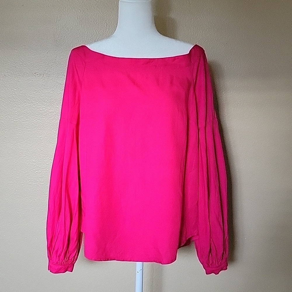 Anthropologie Floreat Fuchsia Mazza Off The Shoulder Balloon Sleeve Top
